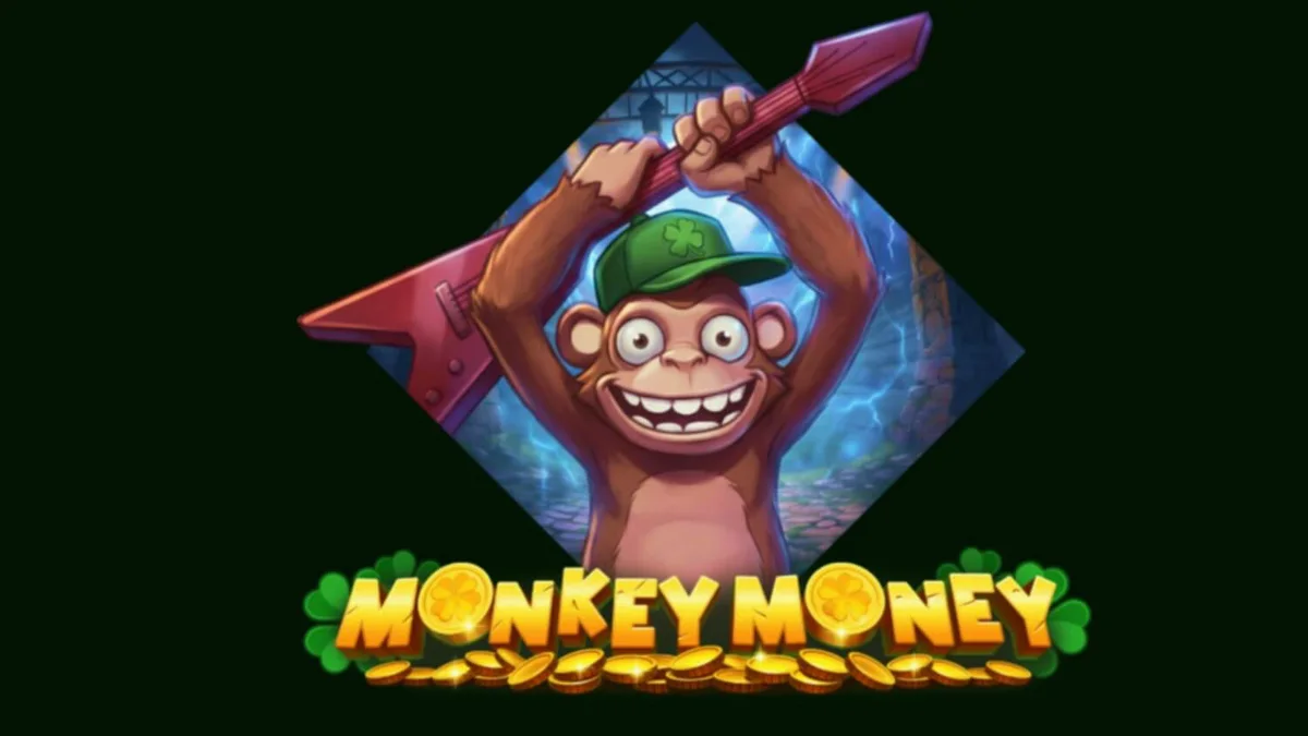 Isang masayang unggoy na nakikipaglaban sa mga goblin sa loob ng isang dungeon sa Monkey Money slot.