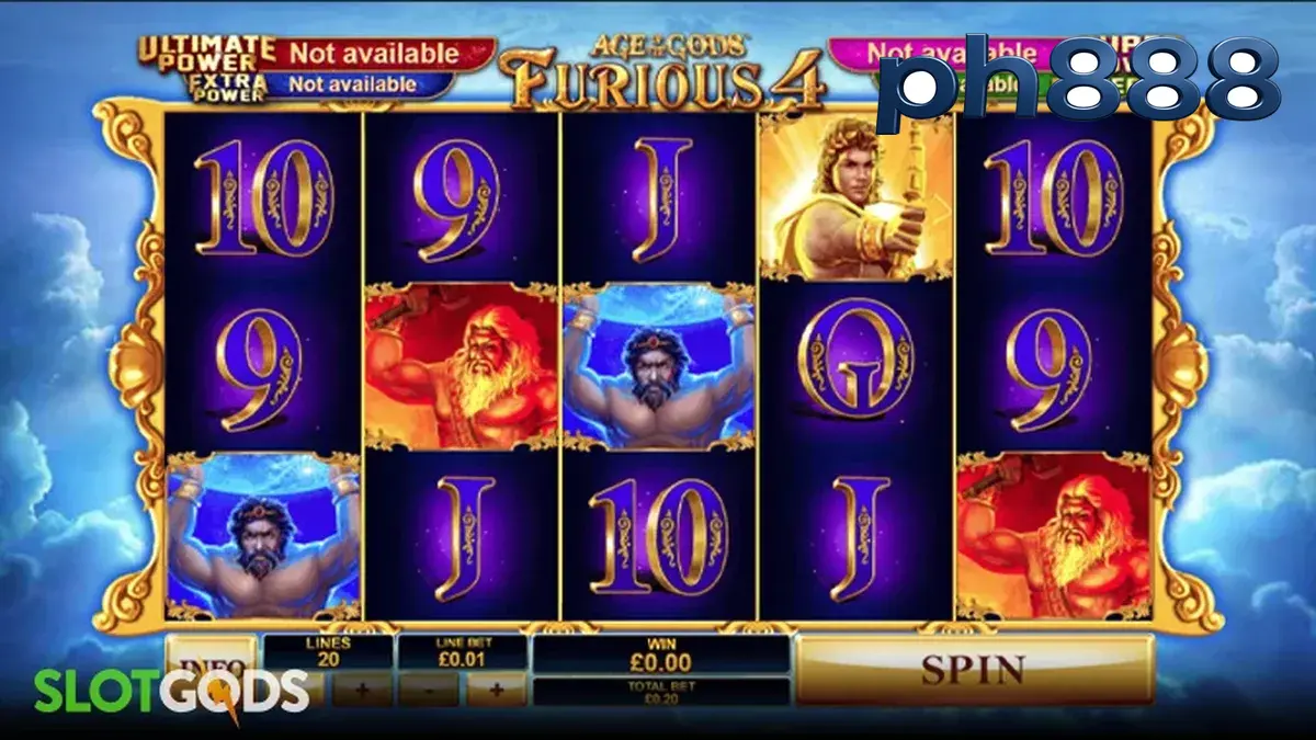 Age of the Gods Furious 4 slot interface showing the four gods